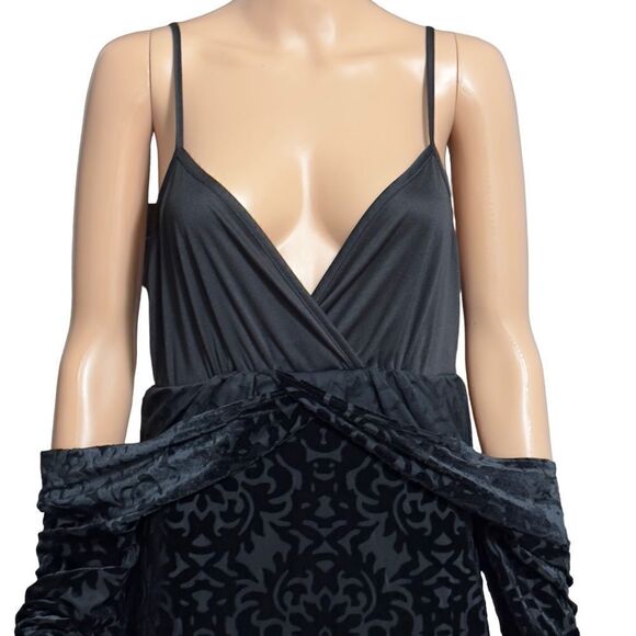 MARINA Black Velvet Floral Long Sleeve Dress Size 10 - Picture 10 of 16